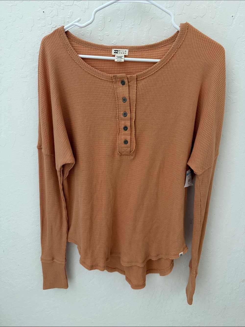 Billabong Orange Pink Waffle Long Sleeve Henley Small NWT